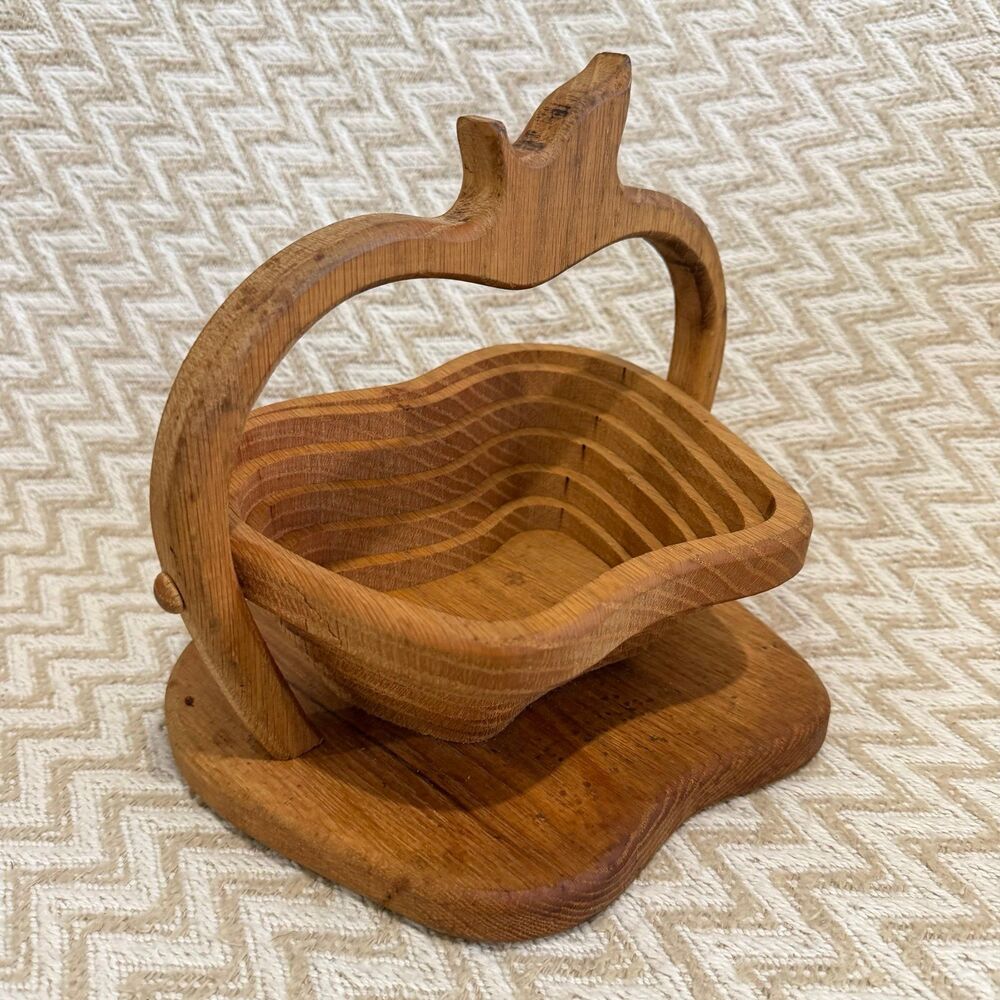Vintage Wooden Apple Shaped Collapsible Basket Trivet